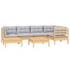 vidaXL Hagesofagruppe med gr&aring; puter 7 deler heltre furu