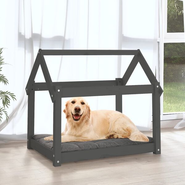 vidaXL Hundeseng grå 81x60x70 cm heltre furu