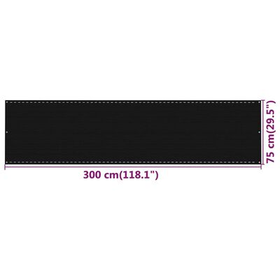 vidaXL Balkongskjerm svart 75x300 cm HDPE