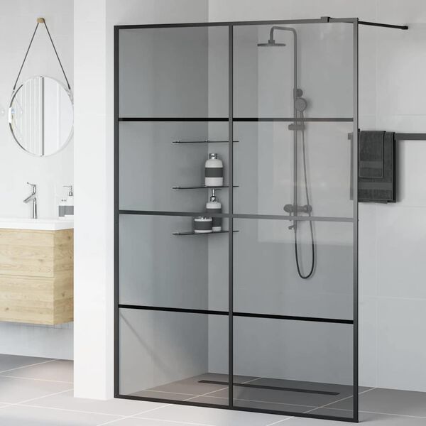 vidaXL Walk-in Dusjvegg Svart 140 x 195 cm herdet glass