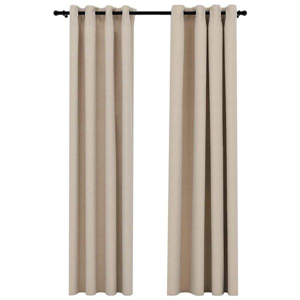 vidaXL Lystette gardiner maljer og lin-design 2 stk beige 140x245 cm
