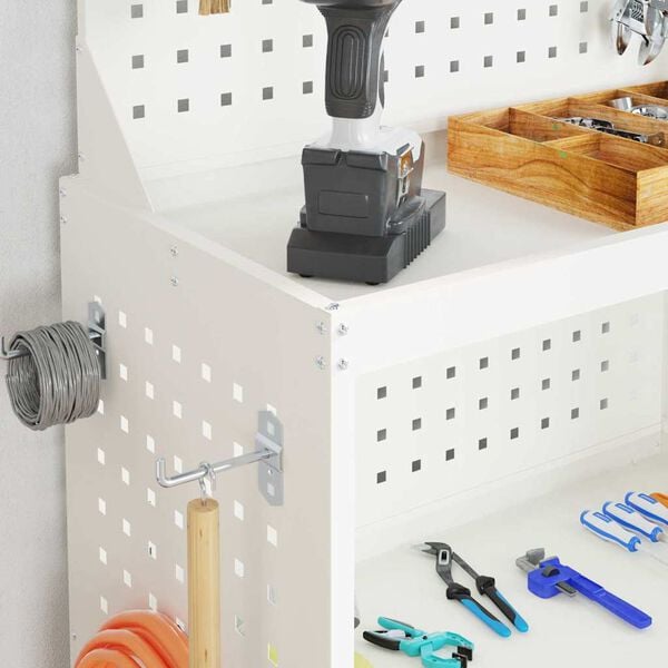 vidaXL Verktøytrolley med hylle Hvit 65 x 35 x 111 cm Kaldvalsestål