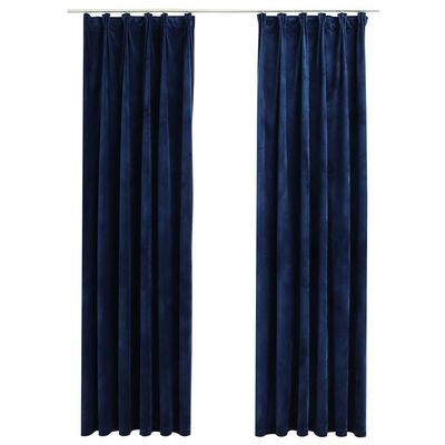 vidaXL Lystette gardiner med kroker 2 stk fløyel mørkeblå 140x245 cm
