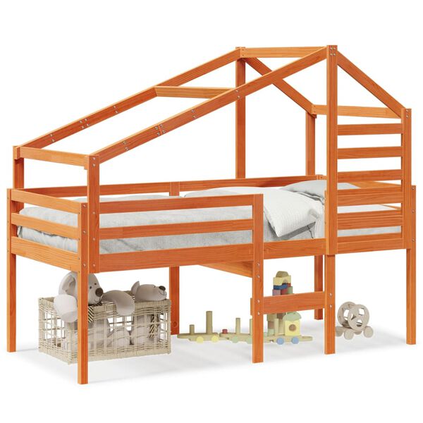 vidaXL Høyseng med tak voksbrun 90x200 cm heltre furu