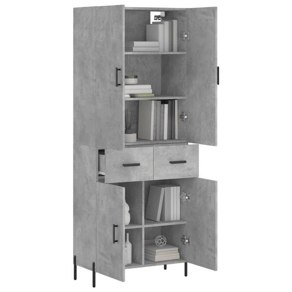 vidaXL Highboard betonggr&aring; 69,5x34x180 cm konstruert tre