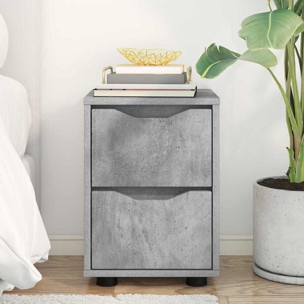 vidaXL Nattbord med skuff Betonggr&aring; 30,5 x 30 x 43 cm Konstruert tre