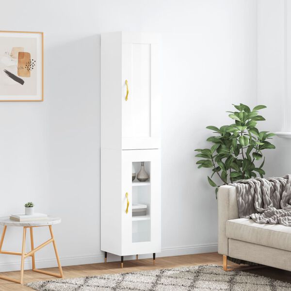 vidaXL Highboard h&oslash;yglans hvit 34,5x34x180 cm konstruert tre