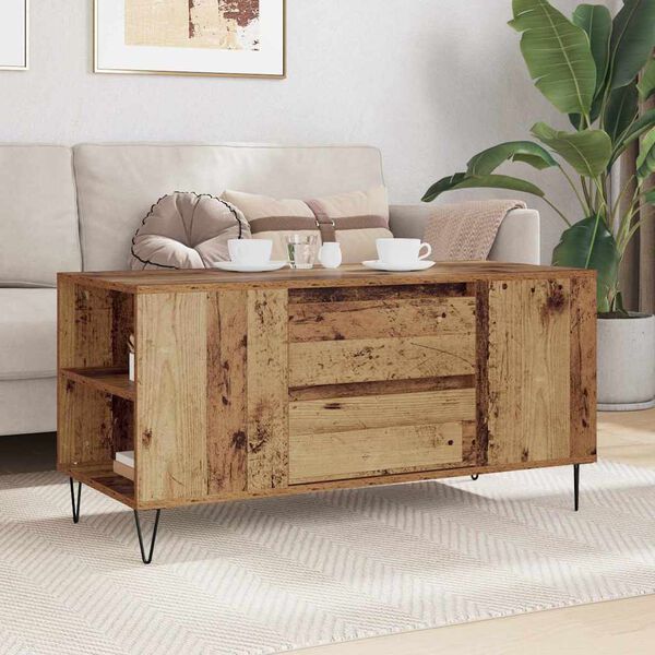 vidaXL Kaffebord med skuff Gamle tre 102 x 44,5 x 50 cm Konstruert tre