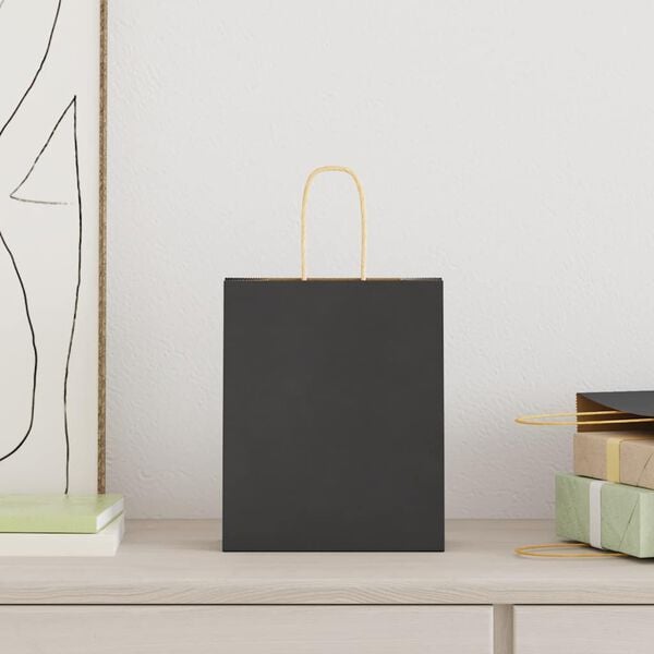 vidaXL Papirposer 250 stk med h&aring;ndtak svart 18x8x22 cm