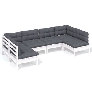 vidaXL Hagesofagruppe med puter 6 deler hvit heltre furu