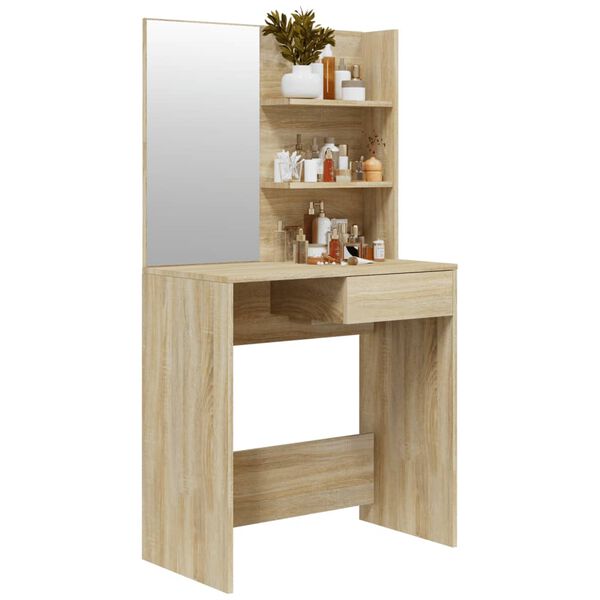 vidaXL Sminkebord med speil sonoma eik MDF 74,5x40x141 cm