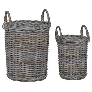 vidaXL Planterkurv med lagring 2 pcs Gr&aring; Kubu Rattan