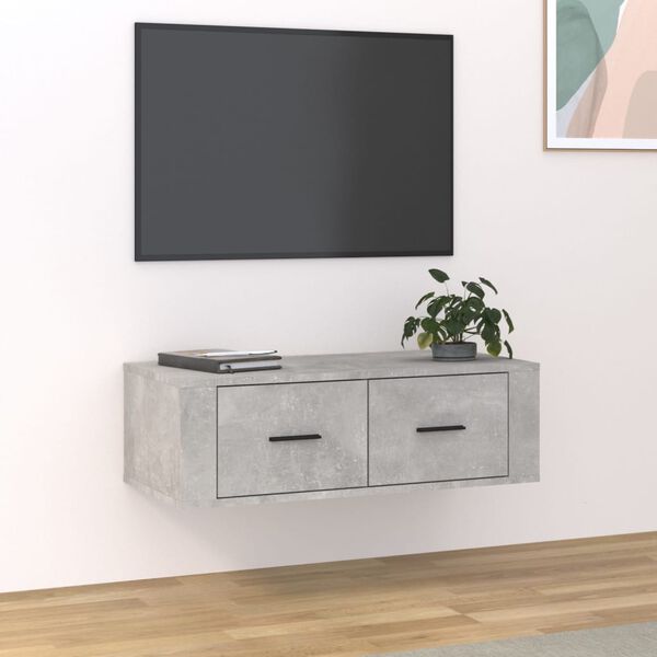vidaXL Hengende TV-benk betonggrå 80x36x25 cm konstruert tre