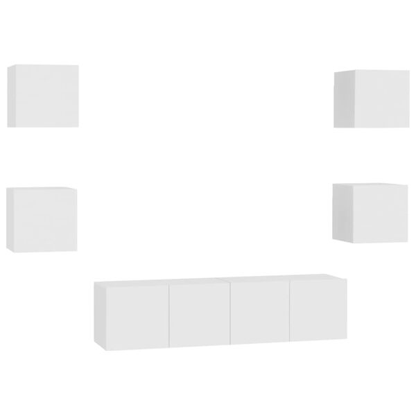 vidaXL TV-benksett 6 deler hvit konstruert tre