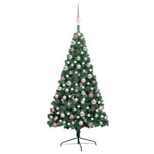 vidaXL Forh&aring;ndsbelyst kunstig halvt juletre med kulesett gr&oslash;nn 120 cm
