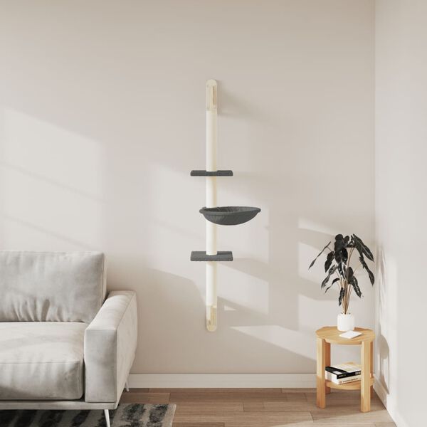 vidaXL Vegghengt kattetre med klorestolpe m&oslash;rkegr&aring; 142,5 cm