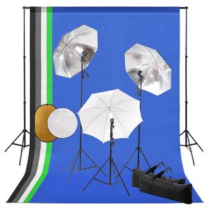 vidaXL Fotostudiosett med lamper, paraplyer, bakgrunn og reflektor