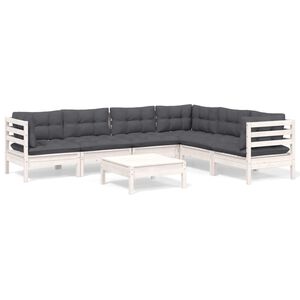 vidaXL Hagesofagruppe med puter 7 deler hvit heltre furu