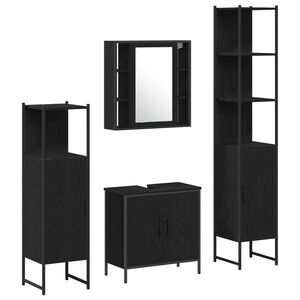 vidaXL Baderomsinnredningssett med hylle 4 pcs Svart Konstruert tre