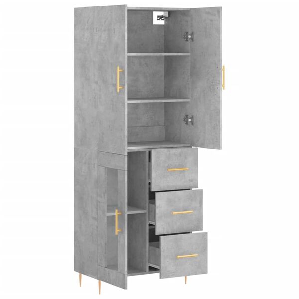 vidaXL Highboard betonggr&aring; 69,5x34x180 cm konstruert tre