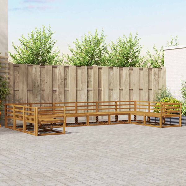 vidaXL Utend&oslash;rs sofa-sett 10 pcs Naturlig Solid akasietre