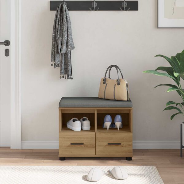 vidaXL Gangbenk med pute med skuff Artisan Eik 60 x 38 x 46 cm