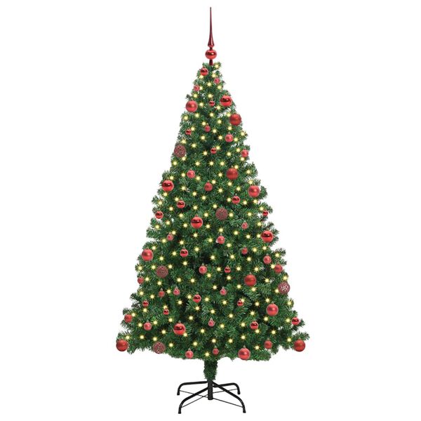 vidaXL Kunstig juletre med 300 LED gr&oslash;nn 180 cm PVC og St&aring;l og Plast