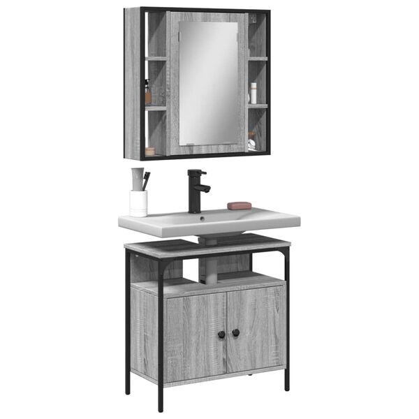 vidaXL Baderomsskapsett 2 deler gr&aring; sonoma konstruert tre