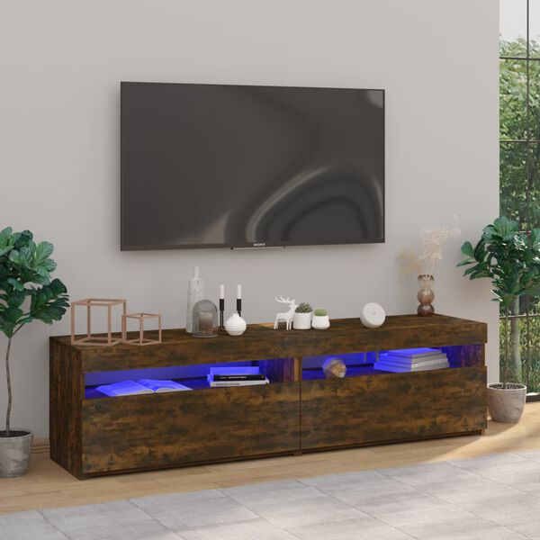 vidaXL TV-benk med LED-lys 2 stk r&oslash;kt eik 75x35x40 cm
