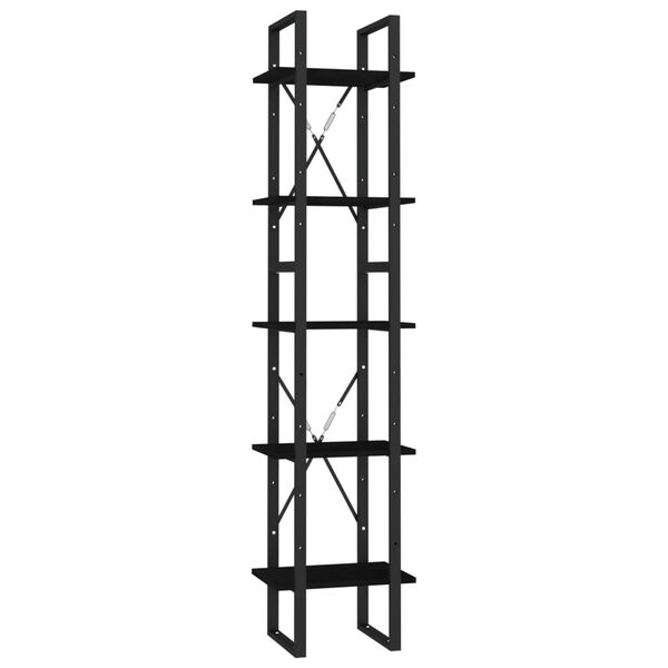 vidaXL Bokhylle 5 etasjer svart 40x30x175 cm heltre furu