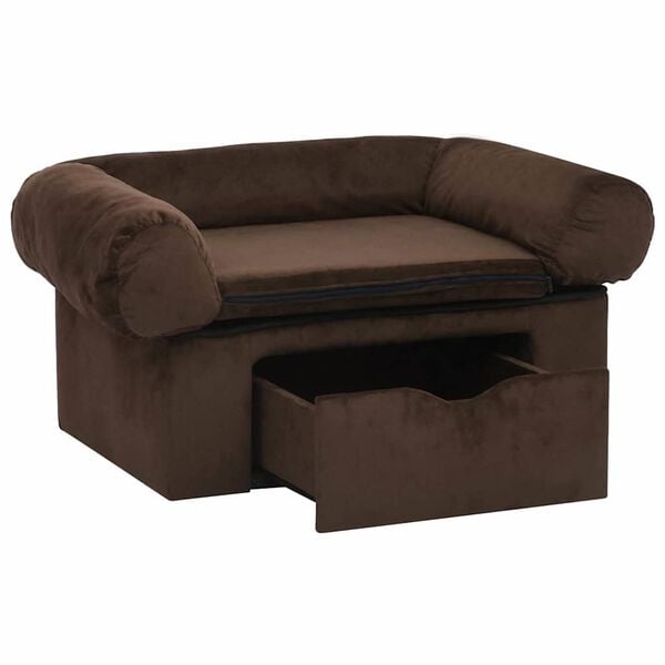 vidaXL Hundesofa med skuff brun 75x50x38 cm plysj