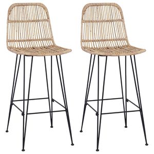 vidaXL Barstol 2 stk. Naturlig 44 x 55 x 109 cm Rattan og St&aring;l