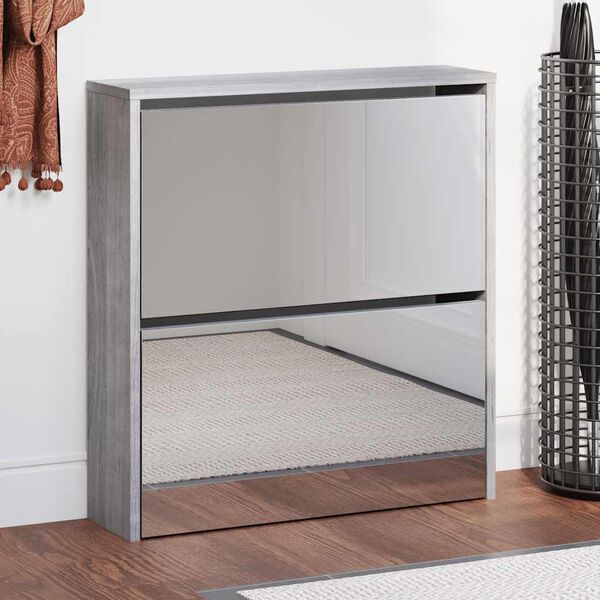 vidaXL Skoskap med speil 2 lag gr&aring; sonoma 63x17x67 cm