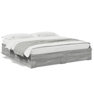 vidaXL Sengeramme med skuffer gr&aring; sonoma 200x200 cm konstruert tre