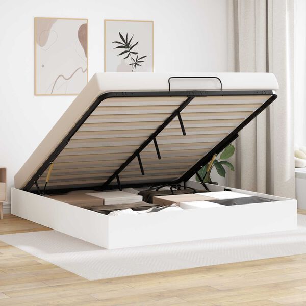 vidaXL Ottoman sengeramme med lagring Hvit 193 x 120 x 25 cm Sponplate