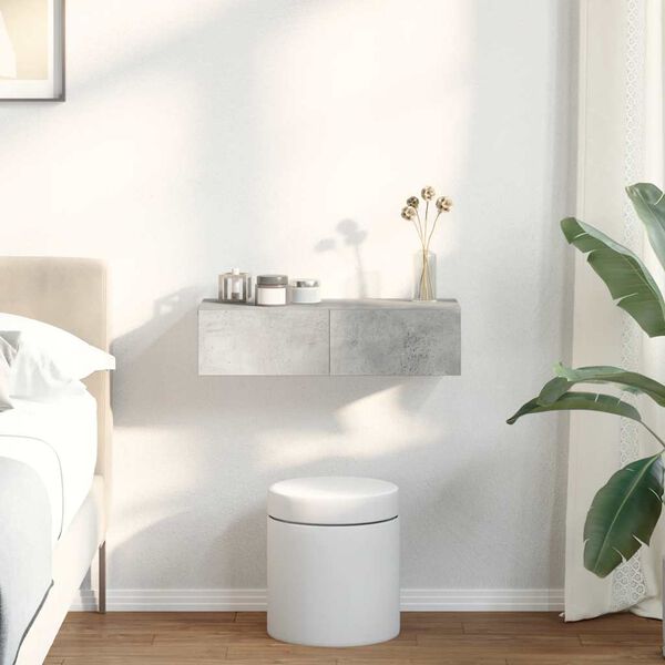 vidaXL Vegghylle med skuffer betonggr&aring; 60x26,5x15 cm konstruert tre