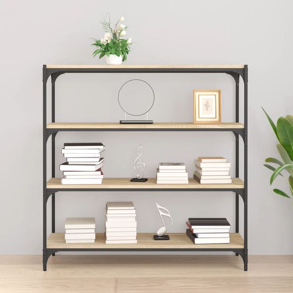 vidaXL Bokhylle Sonoma eik 100x33x100 cm konstruert tre og st&aring;l