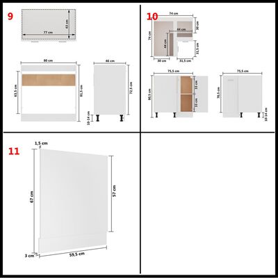 vidaXL Kjøkkenskapsett 11 deler hvit sponplate