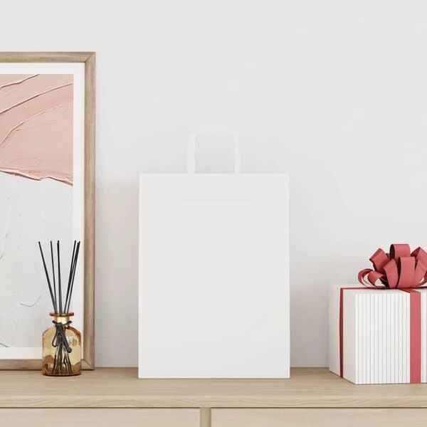 vidaXL Papirposer 50 stk med h&aring;ndtak hvit 26x12x35 cm