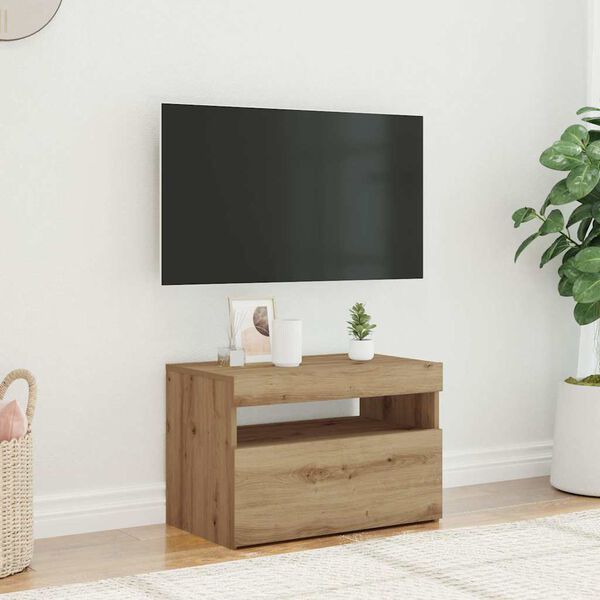 vidaXL TV-benk med LED-lys artisan eik 60x35x40 cm konstruert tre