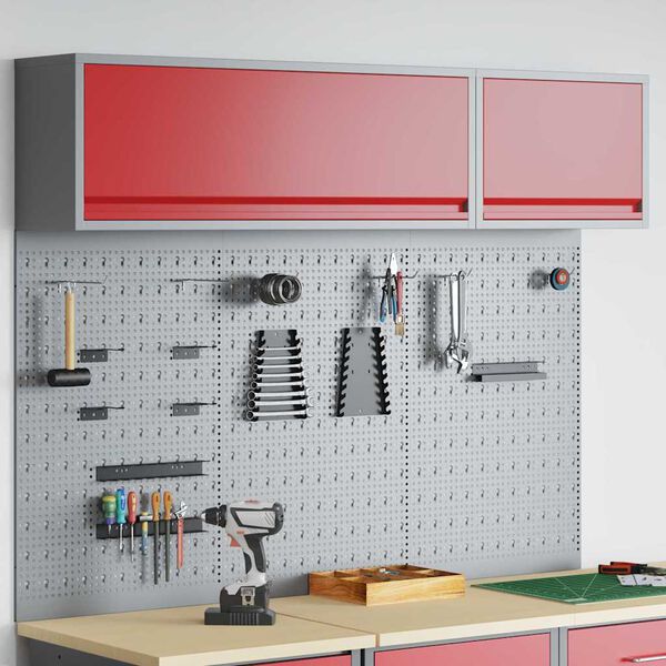 vidaXL Verkt&oslash;yskab og Pegboard Sett 5 pcs R&oslash;d 150 x 25 x 115 cm St&aring;l