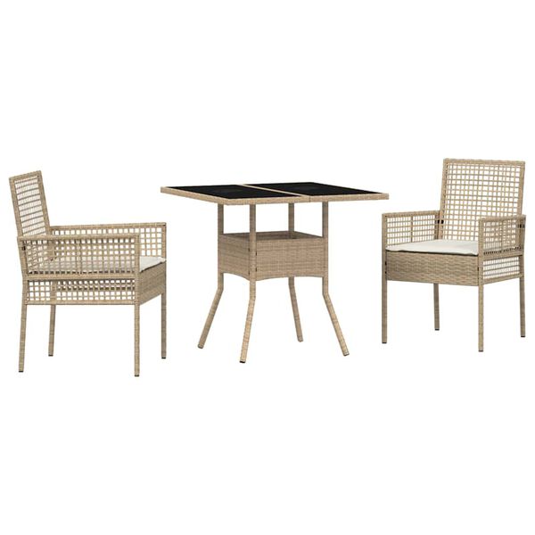 vidaXL Hage Spisegruppe 3 pcs Beige Poly rattan