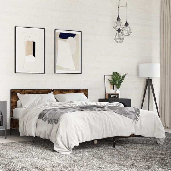 vidaXL Sengeramme r&oslash;kt eik 160x200 cm konstruert tre og metall