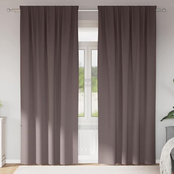 vidaXL M&oslash;rkleggende Gardiner med Ringer 2 pcs M&oslash;rk brun 260 x 140 cm
