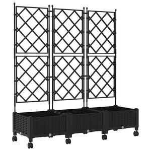 vidaXL Hageplanter med espalier og hjul 3 stk. Svart PP