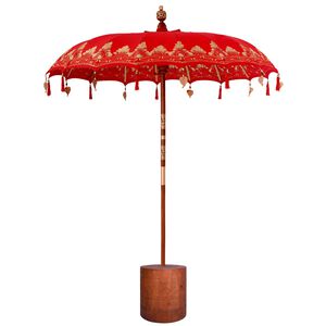 vidaXL Balinesisk parasoll med base 260 R&oslash;d og brun 190 x 190 x 295 cm