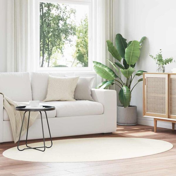 vidaXL Omr&aring;detepper Oval HUARTE Krem 140 x 200 cm 100% Polyester