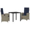 vidaXL Hage Spisegruppe med pute 3 pcs Grå polyrotting
