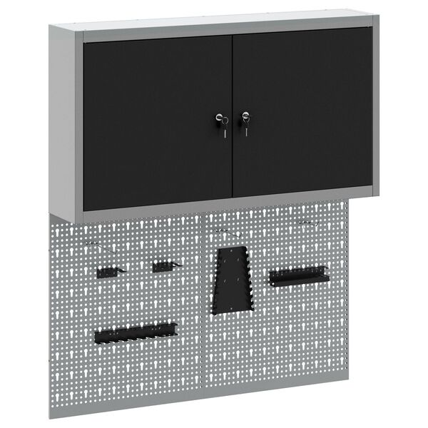 vidaXL Verktøyskab og Pegboard Sett 3 pcs Svart 100 x 20 x 115 cm Stål