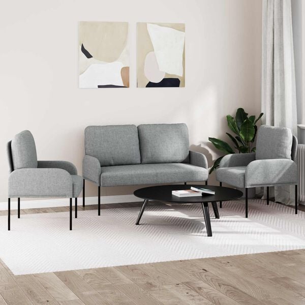 vidaXL Sofasett med pute 3 pcs Lysegr&aring; 115 x 56 x 80 cm Kryssfin&eacute;r